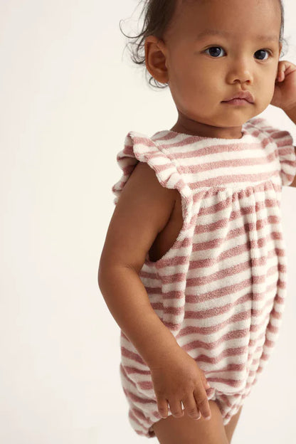 Cozmo Baby Organic Striped Toweling Romper, Rose