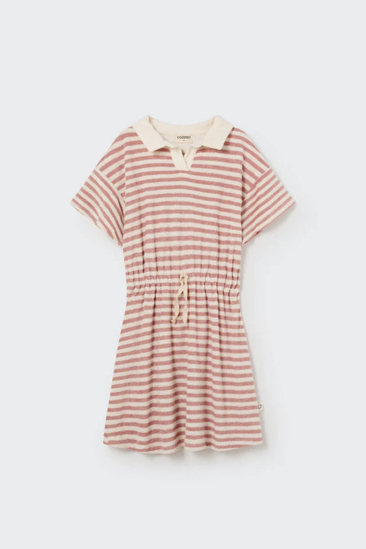 Cozmo Organic Striped Toweling Dress, Rose